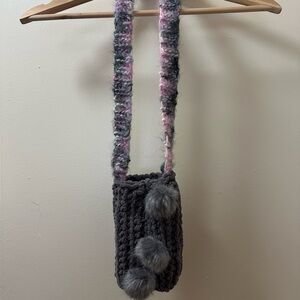 Handmade Knit Crossbody Bag with Pom Poms